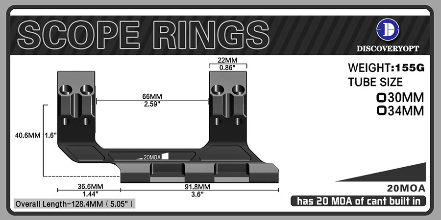 30MM 20MOA integrated clamp for long-distance precision shooting mount