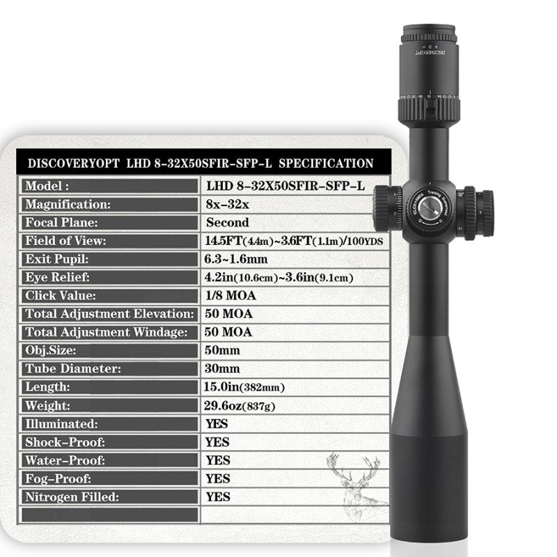 LHD 8-32X50SFIR SFP-L zipper cross MOA differentiation optics scope - DiscoveryOpt Rifle Scopes-UK -