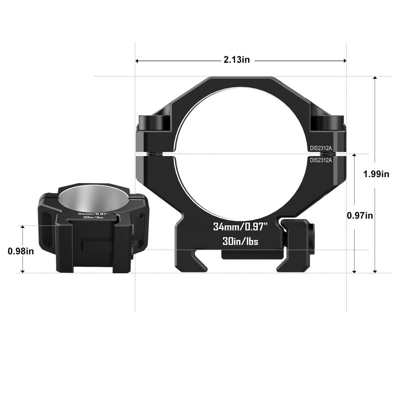 7075 Series Aluminum Scope Rings - Medium Profile 34mm Scope Mount for Picatinny Rail - DiscoveryOpt Rifle Scopes-UK - 