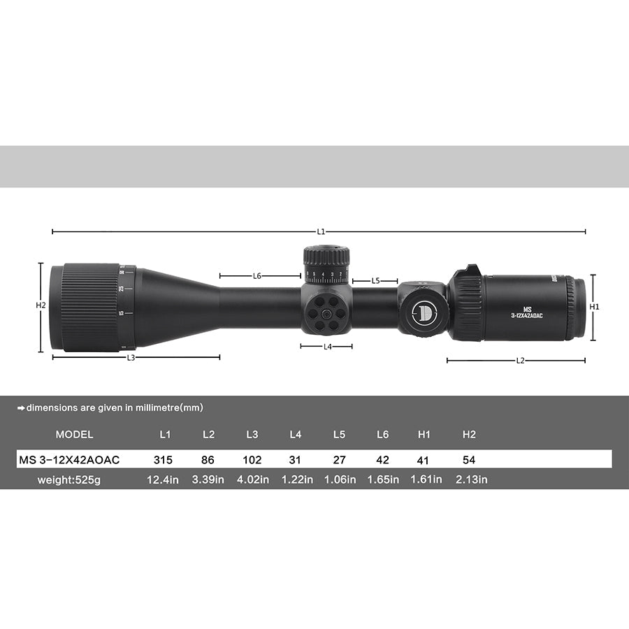 MS 3-12X42AOAC enhanced shock-resistant protective cover Optics scope