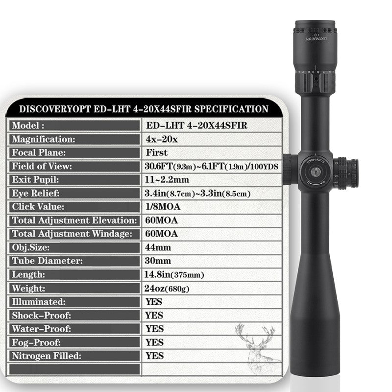 ED LHT 4-20X44SFIR FFP Zero-Stop Optics Scopes 1/8MOA Clicks Illuminat